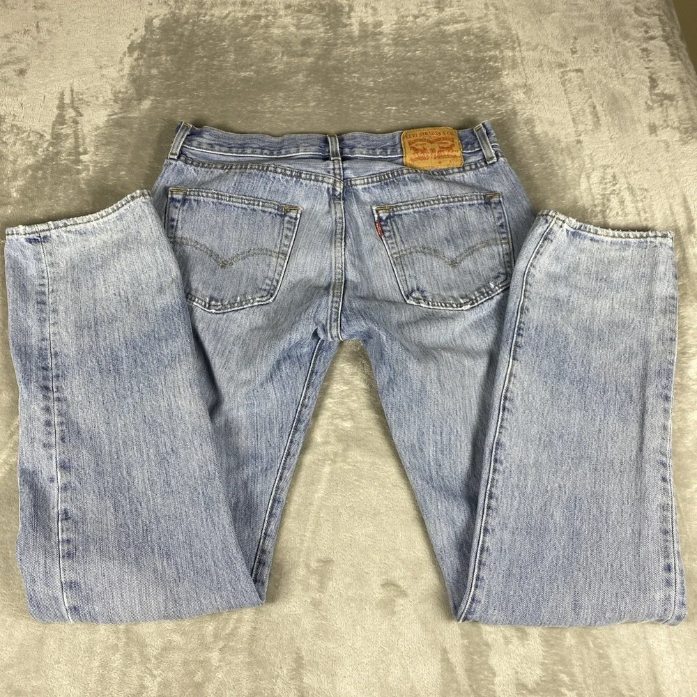 Levis 501 Men's Jeans W 32x L 34 Light Wash Factory Distressed Button Fly
